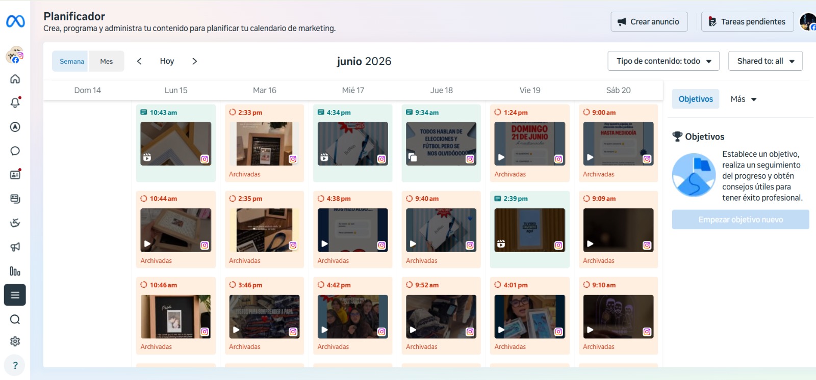 Planificador de calendario de contenido